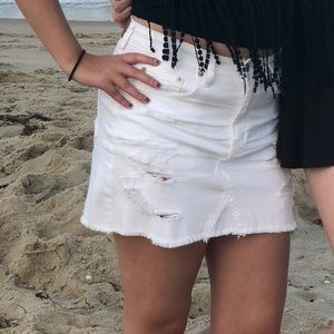White denim high waisted skirt
